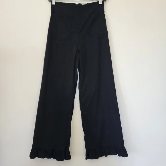 Antropologie Maeve The Colette Magic Fabric Ruffle Hem Crop Wide-Leg Pants Sz 25